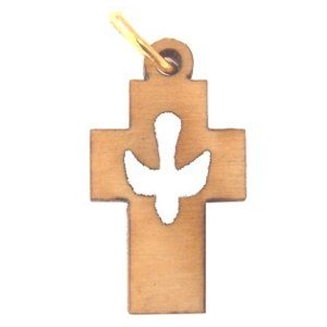 Cross with Dove Cross - olive wood necklace (necklace is 60cm long - 23.5 inches and Cross is about 1 Inch)
