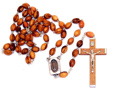 Rosario de madera de olivo con agua bendita de Lourdes (51 cm o 20")