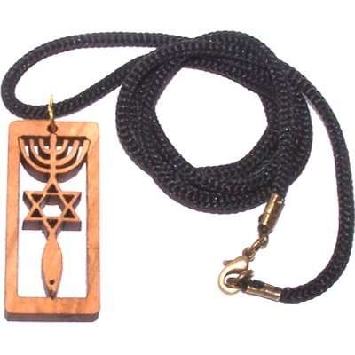 Colgante de sello mesiánico de Jerusalén de madera de olivo - collar con correa de 60 cm
