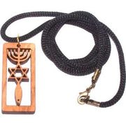 Colgante de sello mesiánico de Jerusalén de madera de olivo - collar con correa de 60 cm
