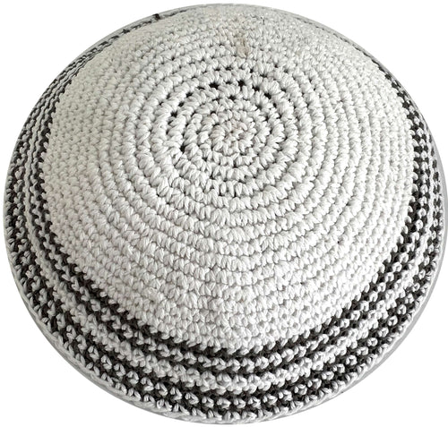 Kippah de algodón 100% tejido DMC blanca/gris de 17 cm Torah Chabad Yarmulke judía del Mercado de Tierra Santa