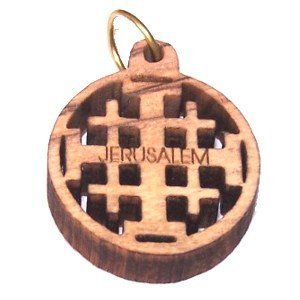 Olive wood Jerusalem Cross Laser Pendant (8cm or 3.15" long )