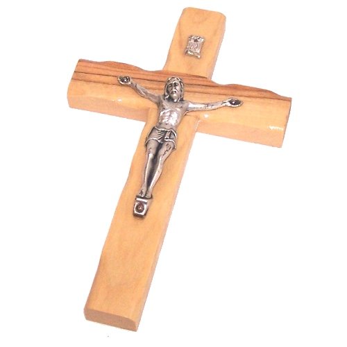 Holy Land Market Olive Wood Cross from Bethlehem with a Certificate and Lord Prayer Card (6 Inch Crucifix)