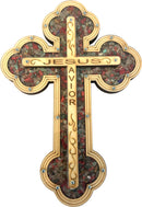 Jesus Savior Cross Filled with firy Reddish Carnelian semi Precious Stones from The Holy Land
