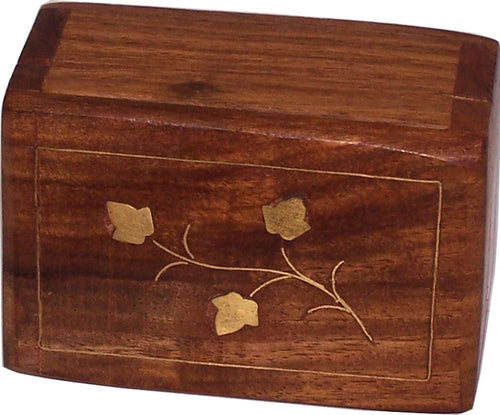 Caja Decorativa del Mercado de Tierra Santa - Madera Incrustada con Decoraciones de Metal de Latón 3 x 2 x 1.4 Pulgadas - Estilo Flores