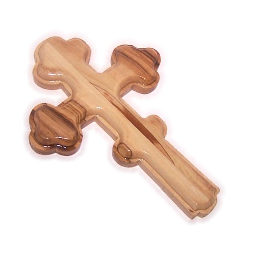 Blessing hand or priest hand carved olive wood Cross - Hanging (12cm or 4.8 inches) with Certificate