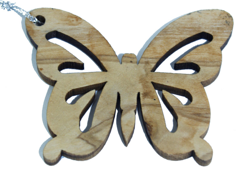 Wood hanging decoration/Christmas Ornament - Butterfly carved by hand (6.5 or 2.5 Inches)