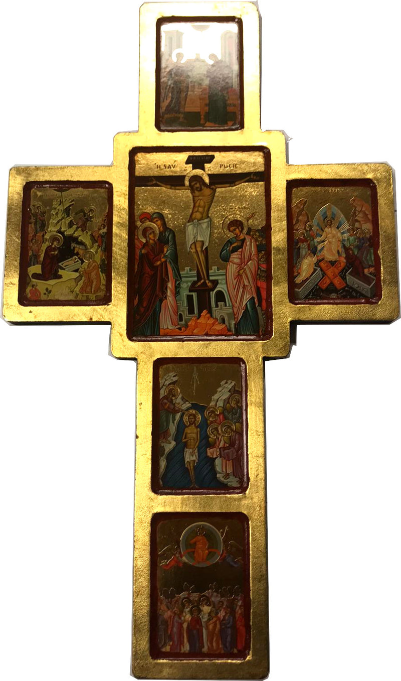 Holy Land Market Christ Life and The Church Icons with Sheets of Gold (Lithography) ( 18 x 14.5 inches)