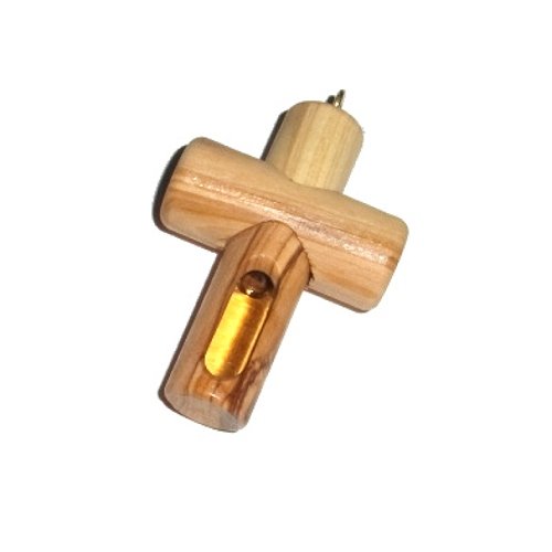 Olive wood Cross with Anointing Oil Ampoule - can be opened ( 6cm or 2.5 inches ) - Olive wood with Certificate