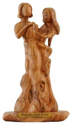 Adán y Eva - Estatua de Madera de Olivo Modelo II - Calidad de Museo (25 cm o 10 pulgadas de alto)