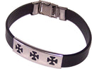 Bracelet leather strap with silver tone Crosses - 8.5 Inches (open) adjustable