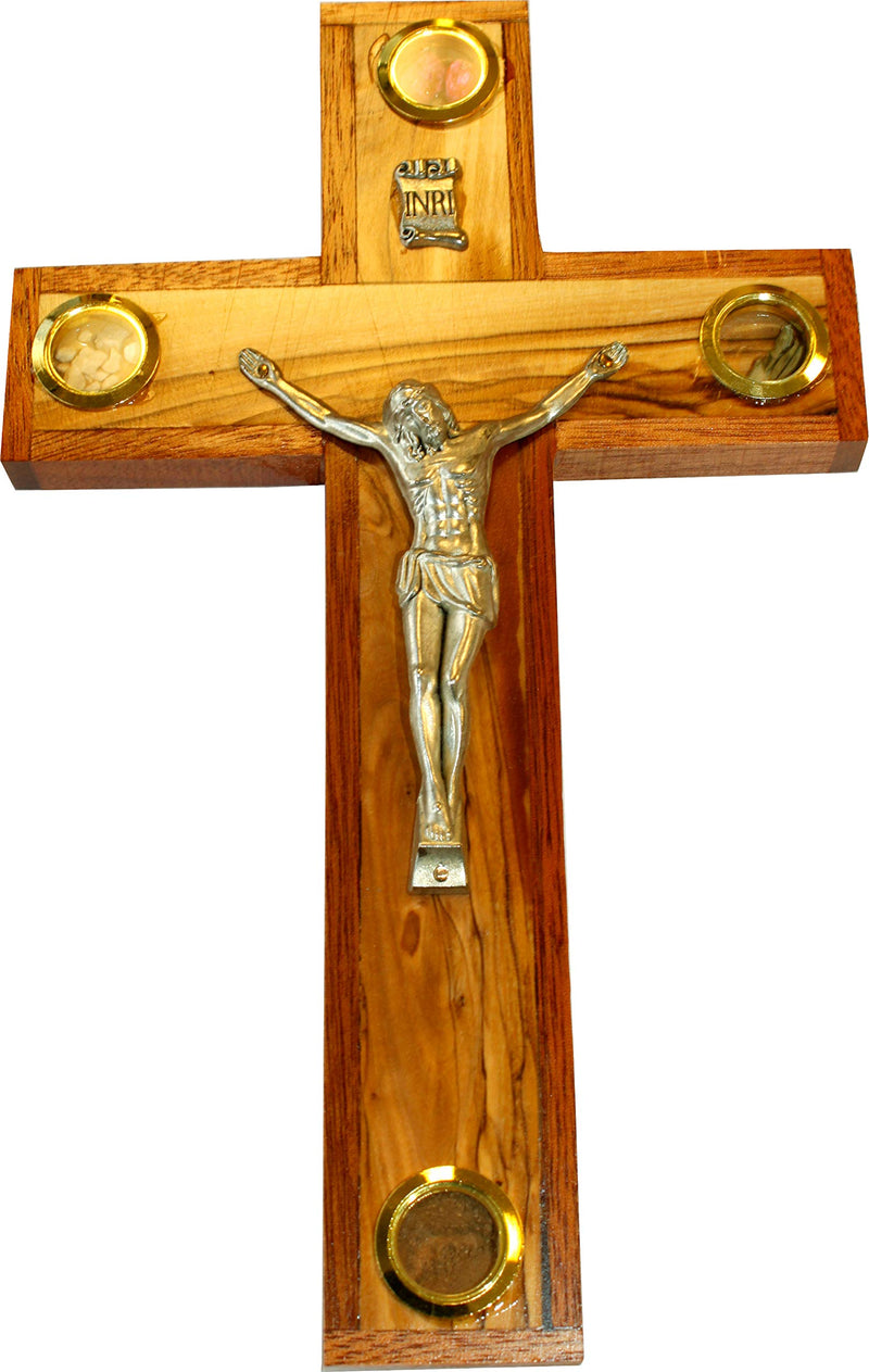 Holy Land Market Catholic Olive with Mahogany Wood Crucifix Ornamented with Holy Land Samples ( 25 cm - 10 Inches )