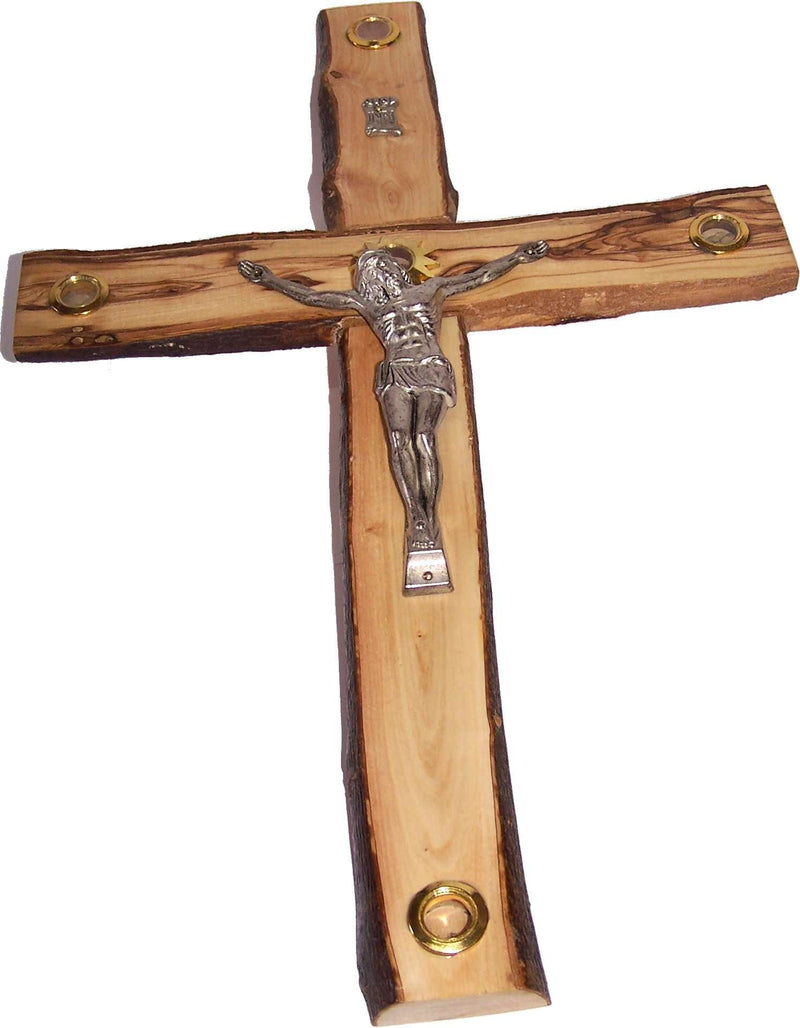 Cruz/crucifijo de madera de olivo de la Tierra Santa con bordes rústicos/ásperos de Belén - Grande