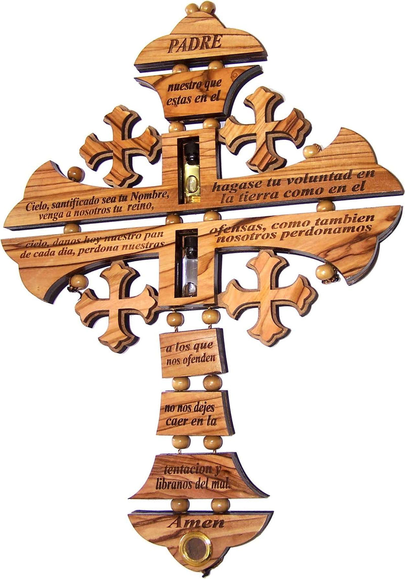 Byzantine Olive Wood Cross with Spanish Lord Prayer Made by Laser Technology (10 inches)