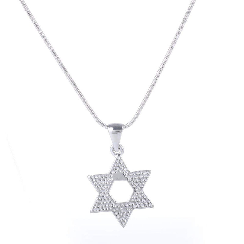 Dotted style Star of David pendant with chain - Rhodium plated