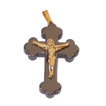 Crucifijo/pendiente de rosario de hematita - Estilo ortodoxo o bizantino oriental (3.5...