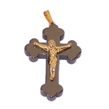 Hematite rosary crucifix / Pendant - Orthodox or Byzantine Eastern style (3.5...