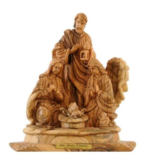Nacimiento de Nuestro Señor - Estatua de la Sagrada Familia de madera de olivo - Calidad de museo (26x24 cm o 10.3 pulgadas de alto)
