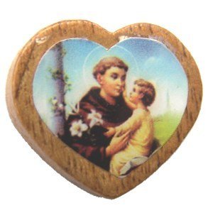 St. Anthony wooden center - enamel heart (18x16mm -0.7x0.6")