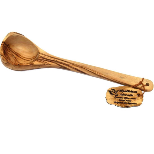 Cucharón de sopa de madera de olivo hecho a mano - Pequeño (Longitud 10 pulgadas) - Marca registrada Asfour Outlet