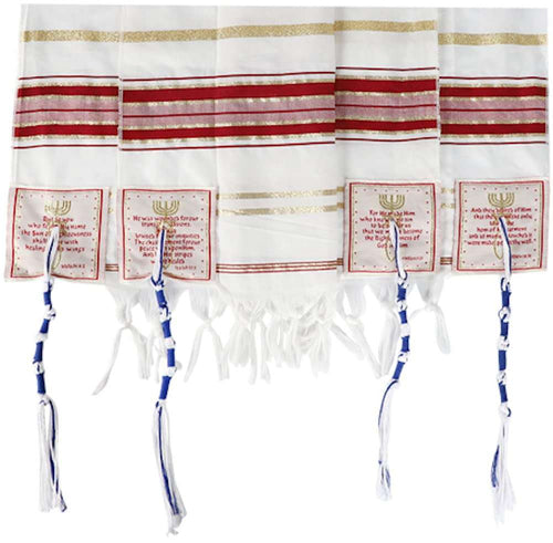 Chal/Tallit cristiano mesiánico - El Tallit del Mesías - Tamaño mediano (72 x 32 pulgadas) - Rojo