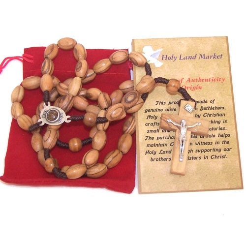 Long Threaded olive wood Rosary with 12mm oval beads and Soil Center - Velvet...