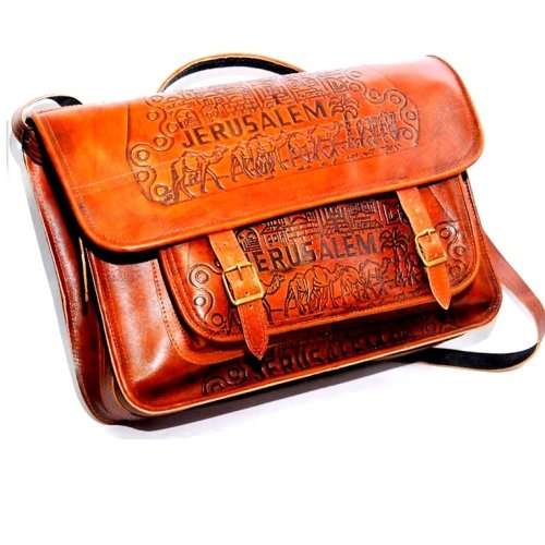 Bolso de cuero original para laptop o negocios del Mercado de Tierra Santa - Correa para el hombro desmontable - Pequeño (12.4 x 9.5 pulgadas)