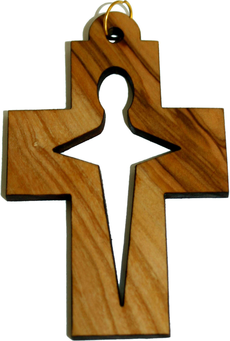 Cruz latina de madera de olivo con láser (8 cm o 3.15" de largo)