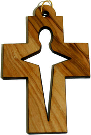 Cruz latina de madera de olivo con láser (8 cm o 3.15" de largo)