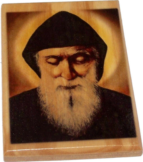 Mercado de Tierra Santa Imán de Mar Charbel Makhlouf (Un Santo Católico Maronita Famoso) - Madera de Olivo (7x5 cm o 2.8x2 pulgadas)