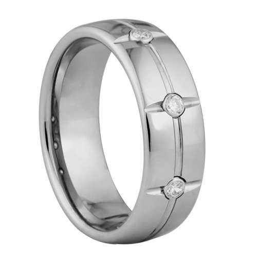 Anillo de tungsteno con piedras CZ blancas - 8 mm de ancho.