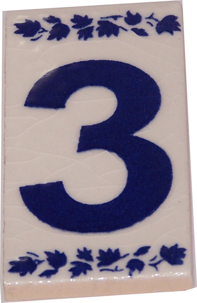 Holy Land Market Numeral Three Painted Tile from Jerusalem - 3x1.5 Inches - Asfour Outlet Trademark