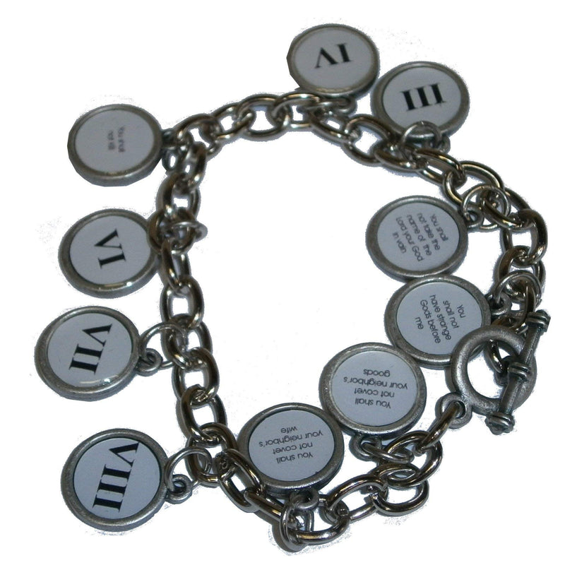 10 medals Bracelet showing Commandments - Silver ( 7cm or 2.8 inch in diameter ) - English