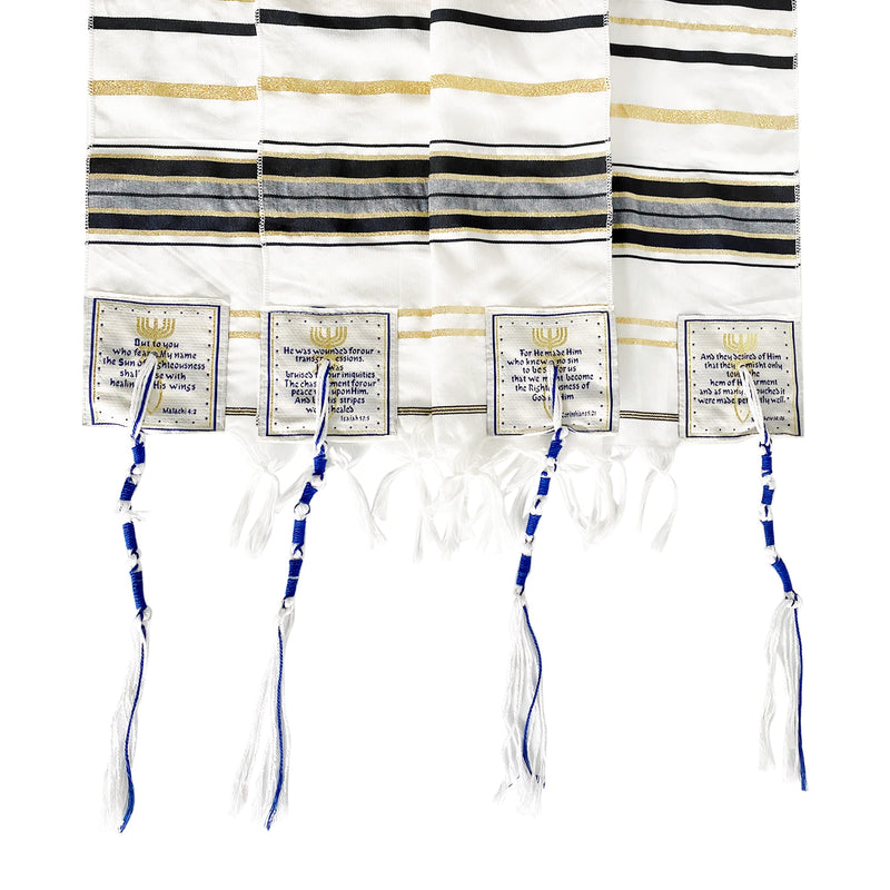 Holy Land Market Messianic Christian Shawl/Tallit - The Messiah Tallit (72 x 22 Inches) - Black with Gold Lining