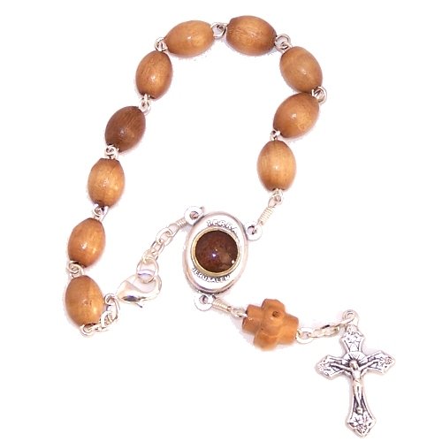 Chaplet/Bracelet Holy Rosary - Olive Wood with Holy Land Soil Center (19 cm or 7.5 in)