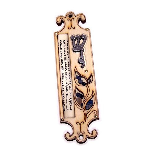 Mezuzah with Israel Gemstones - 3 layers Wooden Mezuzah ( 12.5cm or 5 inches ) - fits up to 3 Inch Klaf