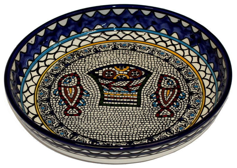 Loaves and Fishes Multiplication Miracle Armenian Ceramic Bowl - Medium (9.2 inches or 23cm in Diameter) - Asfour Outlet Trademark