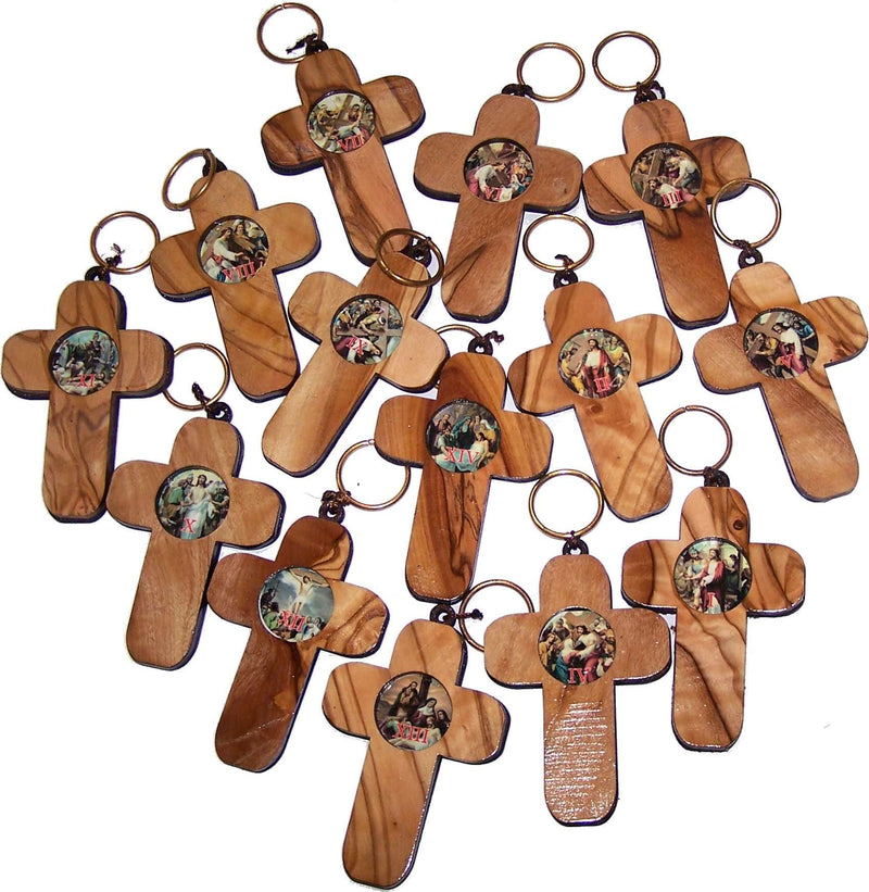 Holy Land Market Stations of The Cross on Two Layers Cross - 14 Crosses, Olive Wood Top Layer