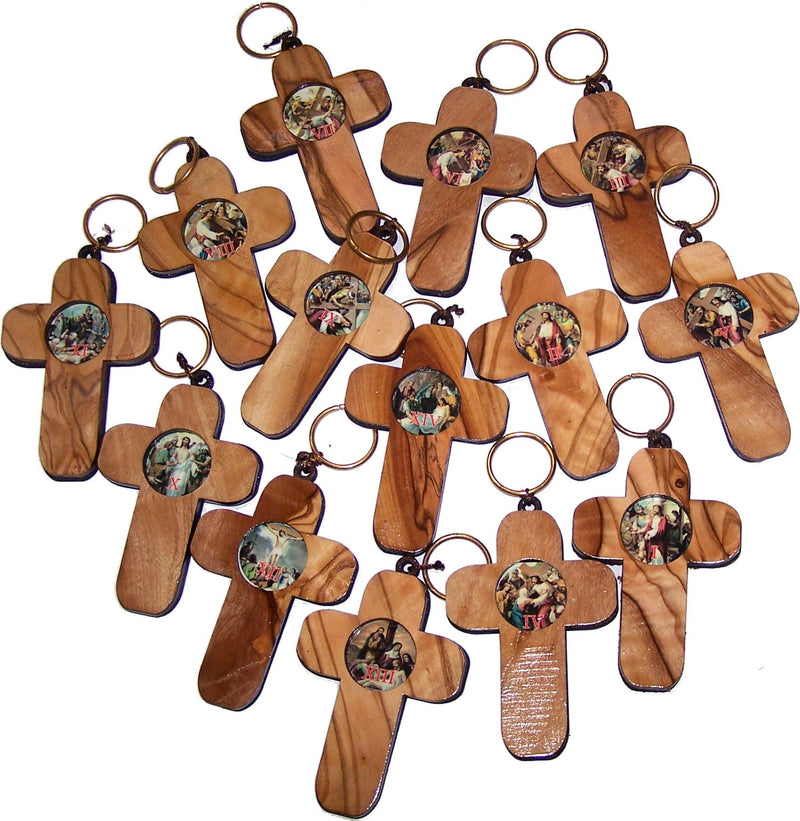 Holy Land Market Stations of The Cross on Two Layers Cross - 14 Crosses, Olive Wood Top Layer