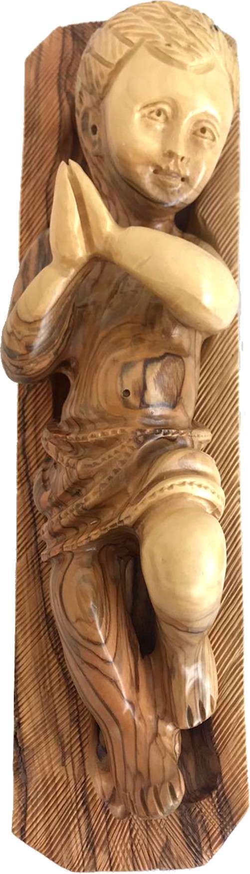 Niño Jesús en cuna - Madera de olivo (27 cm)