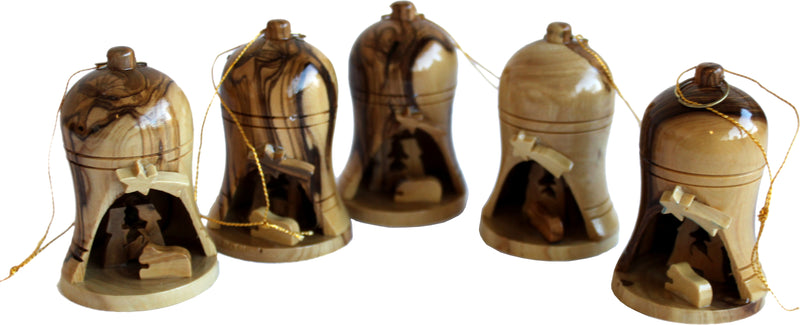 Holy Land Market Wood Ornaments - 3D Nativity Scene bell ornaments  (2.75" each).