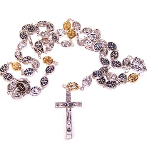 Silver tone icons and wire Rosary - made with Icons silver tone and gold tone...