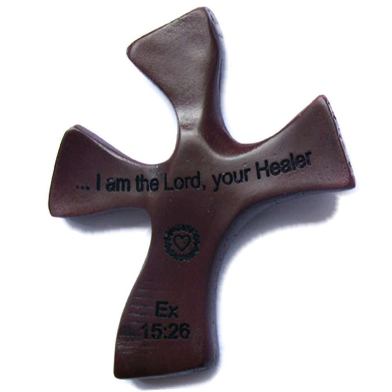 Cruz sanadora de resina - completa con oraciones y certificado (4.5 x 3.6 in) - se sostiene perfectamente en la mano. Marca registrada Cruz Sanadora
