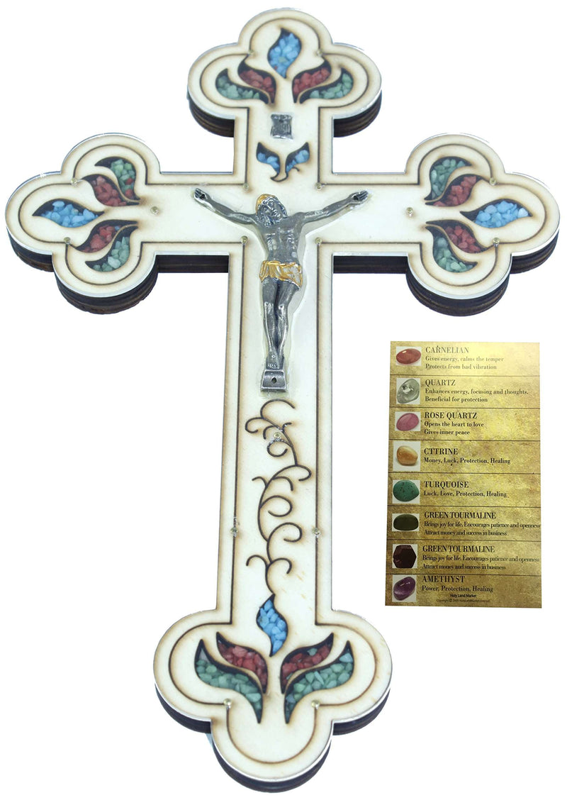 Cruz de Jesús Salvador Llenada con piedras semipreciosas de cornalina rojiza ardiente de la Tierra Santa