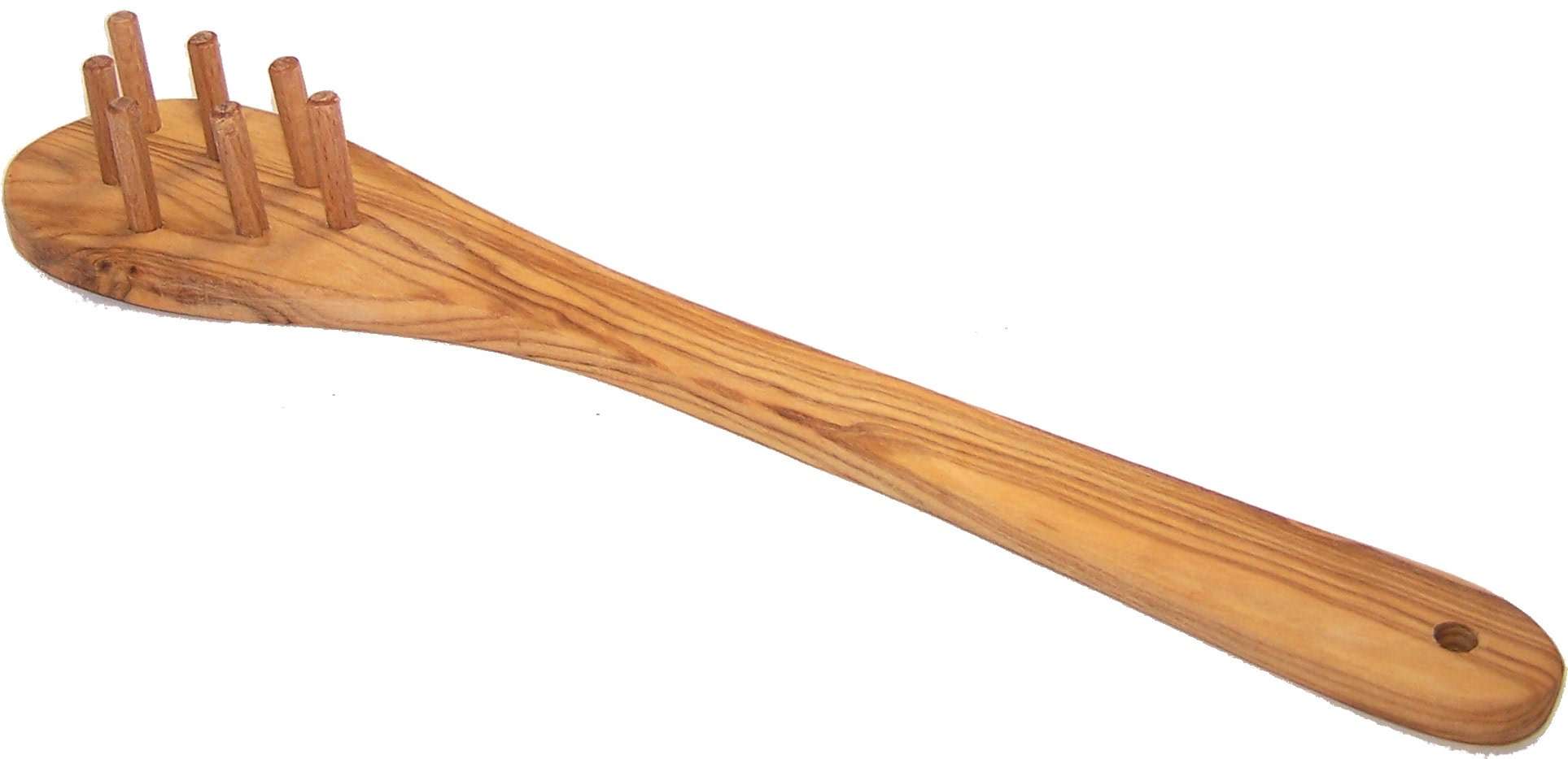 Hand Carved Olive Wood Spaghetti Spoon (12 Inches) - with 7 Pegs - Asf