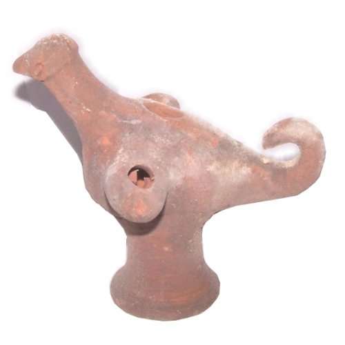 Lámpara de aceite de arcilla grande de pájaro antiguo del Mercado de Tierra Santa - lámpara del siglo XII - XIII