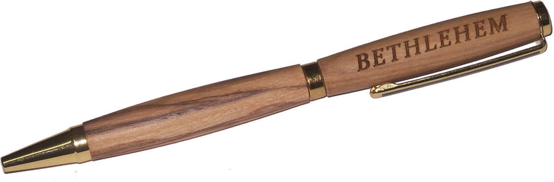 Holy Land Market Handmade ballpoint pen handcrafted from Bethlehem Olive wood engraved with Bethlehem - sleek design