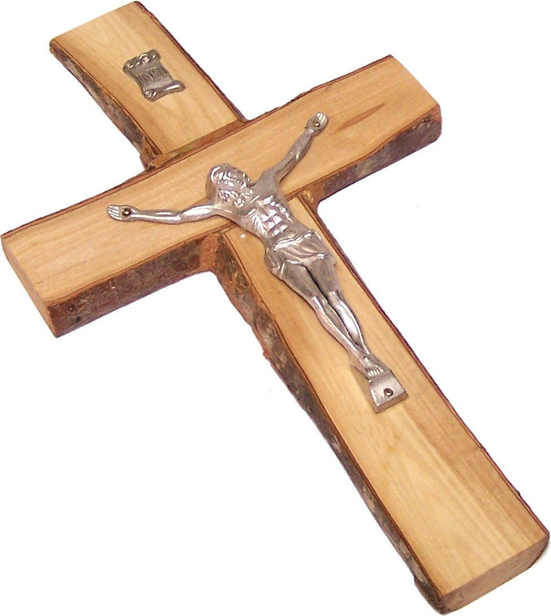 Rugged with rustic/bark edges olive wood Cross/Crucifix from Bethlehem - Medium