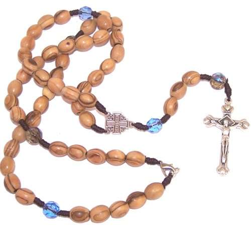 Rosario/collar de cuentas de madera de olivo de alta calidad con cuentas de cristal - com...