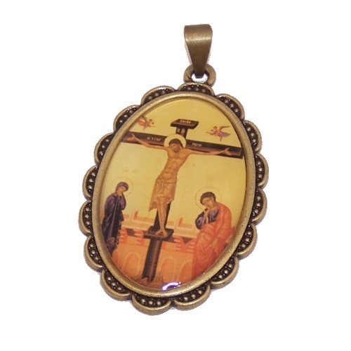 Crucifixion Icon - enamelled or resined bronze medal - Large ( 5 cm or 2 inches )